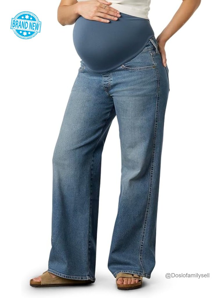 Maternity Comfort-Stay Wide Leg Jeans, Pull On, Stretch